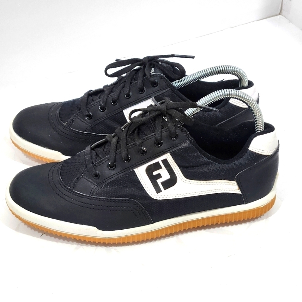 Footjoy Mens Greenjoy Spikeless Golf Shoes Black White 45382 Sz 7M EUC - Picture 2 of 7